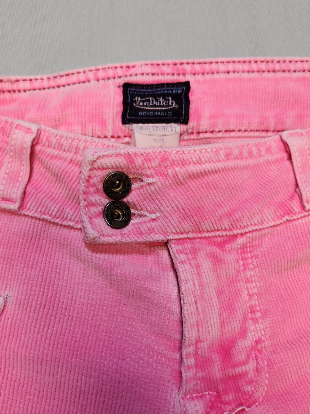 Vtg Y2K Von Dutch Women 27 Spell Out Wide Leg Flared Stretch Jeans Pink Corduroy - Picture 4 of 12